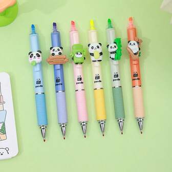 二合一创意熊猫双头圆珠笔/彩色荧光笔，高品质，书写流畅，适合学生，ins风。