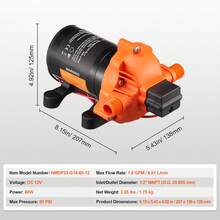 12V Diaphragm Pump, 1.8 GPM (6.81 L/Min), 3-Chamber 12 Volt DC Water Pump With Automatic Pressure Switch 40-100 PSI Adjustable, 60 PSI, 1/2'' MNPT Port, For RV Yacht Food Truck Camper Marine - 黑橙色 - 查看 7