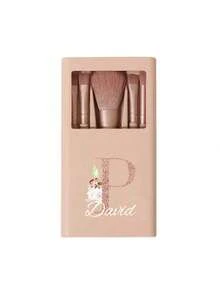 5 pièces/set Ensemble de pinceaux de maquillage portable personnalisable avec miroir, lettres de A à Z, imprimé avec un motif floral simple, ensemble de pinceaux de maquillage en boîte, pinceau de maquillage multifonction avec boîte à miroir, mini stylo de maquillage multifonction, pinceau de fond de teint - multicolore - Voir 32