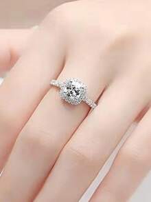 1pc Minimalist Luxury Fashion Versatile Adjustable Square Cubic Zirconia Ring, Suitable For Daily, Birthday, Holiday, Anniversary, Engagement, Wedding Gifts, Minimalist & Comfortable Unisex Fashion Jewelry - White - View 11