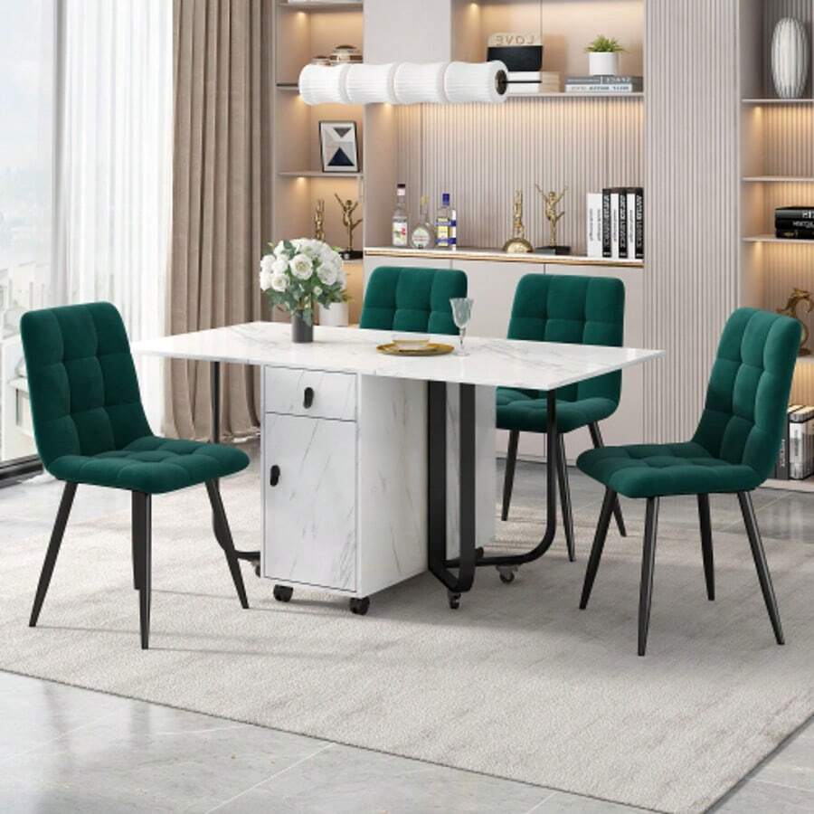 Dining Table & Chair Sets - White+Green - View 1