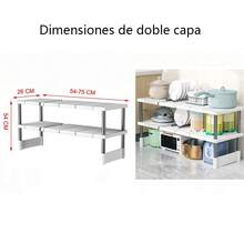 Estante extensible para fregadero de cocina, estantería extensible para armario, disponible en uno o dos niveles, diseño que ahorra espacio, apto para guardar freidoras sin aceite y microondas. - Blanco - Ver 12
