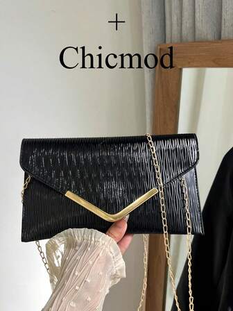 纯色金属边饰单肩包，翻盖链条信封斜挎包，适合约会/正式场合、购物、用作钱包，适合年轻女性、大学生、新婚夫妇、上班族。是办公室、大学、工作、商务、通勤、户外活动、旅行和野餐的理想之选。
