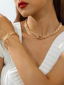 1条项链/1条手链/1套简约时尚金属粗链OT扣独特女士首饰项链、手链和首饰套装，适合日常佩戴、休闲、派对、送礼