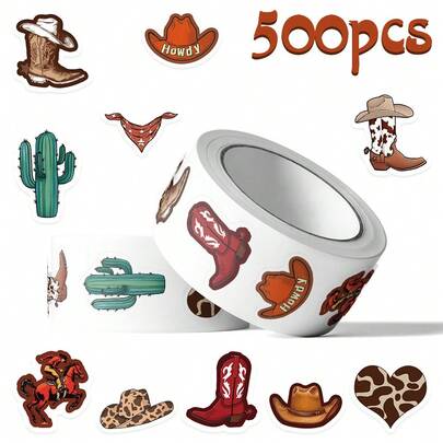 500 件西部贴纸卷 牛仔贴纸 西部装饰 西部贴纸 西部礼品 牛仔贴花 牛仔竞技贴纸 西部物品乙烯基贴纸 适用于水瓶、水壶、吉他、行李箱、手机、手机壳、笔记本电脑、滑板、礼物