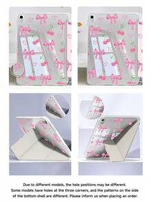 Pink Bow Cherry Dual-Sided Acrylic Crystal Protective Case, Suitable For  10th Gen,  10.2/Mini 6/Mini 7/9.7", Galaxy Tab A9 Plus, 3+Y Foldable Tablets, Anti-Bending, Silicone Reinforced Corners, Auto Wake/Sleep, Built-In Pencil Slot, Multi-Angle Kickstand - Perfect Daily Protection, Ideal Holiday Gift - 彩色 - 查看 6