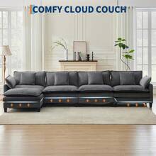 3-Seater Modular Sectional Sofa With 2 Ottomans, Corduroy Deep Seat Couch, Double Layer Cushion, Plush Backrest & Armrest Pillow, Cozy Cloud Couch For Living Room Apartment  146.5" L Modular Sectional Sofa With Ottoman, Corduroy Cloud Couch U-Shaped, Deep Seat Comfy Couch For Living Room, Movable Ottoman & Pillows  112 In U Modular Sectional Sofa, Corduroy Cloud Couch With Movable Ottoman & Throw Pillows, Modern L/U-Shaped Sofa, Comfy Deep Seat Couch For Living Rooms, Offices, Bedroom And Apartment - 灰色-146.5"-L Shape 4 Seats - 查看 4