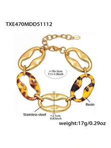 1 Set de joyería vintage con estampado de leopardo, que incluye pulsera de acero inoxidable con nariz de cerdo de resina, aretes y collar, un diseño único - Dorado - Ver 12