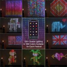 Cortina de Luces 2 * 2 Metros 400, 8 modos luces Inteligentes con Control de APP+ Remoto IR, Patrones y textos, Varios patrones de vacaciones, subir imgenes y otros al para Navidad, Boda - Multicolor - Ver 4