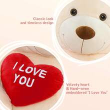 Tezituor Teddy Bear Stuffed Animal 5Ft With Heart, Large Brown I Love You Bear Plush Toys Kids Girlfriend - 奶油與愛心 - 查看 5