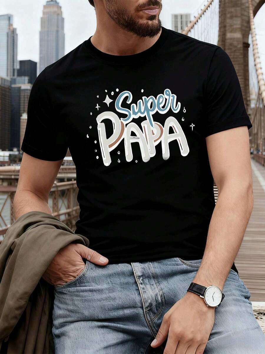 Camiseta gráfica Super Papa confeccionada en tejido de calidad, ajuste cómodo, transpirable, informal y con estampado llamativo. - Negro - Ver 1