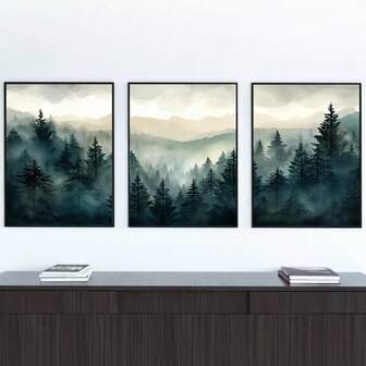 3 st abstrakt valfri träram, salviagrönt bergsmålning, kanvastryck, modern akvarell, naturlandskap, oljemålning, heminredning