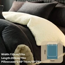 2/3件組被套床上用品套裝，純色床單，適合秋/冬季客房與臥室，適用所有床尺寸－單人、雙人、加大、特大，1件被套與1/2件枕套，家用紡織品，床上用品禮品，可機洗 - 黑色 - 查看 14