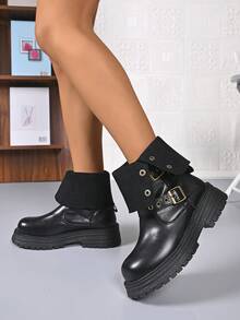 Women's Winter Thick Sole Comfortable Soft Bottom Fashion Slip-On Buckle Versatile Warm Dress Boots, Waterproof And Cold-Resistant - Black - View 7