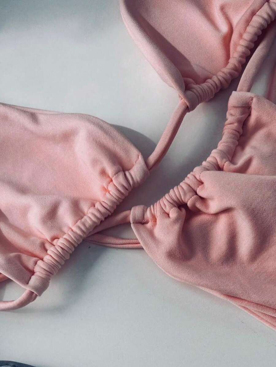 Adjustable Triangle Bikini With UV Protection, Stylish Tie-Up Style, Beach, And Vacation Details. - Baby Pink - View 1