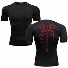 Y2K Compression Shirt Men Fitness Gym Skeleton Sport Running T-Shirt Rashgard Tops Tee Quick Dry Short Sleeve T-Shirt For Men - -灰色的 - 查看 1