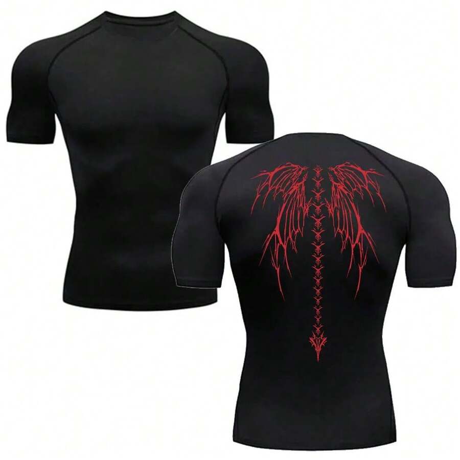 Y2K Compression Shirt Men Fitness Gym Skeleton Sport Running T-Shirt Rashgard Tops Tee Quick Dry Short Sleeve T-Shirt For Men - -灰色的 - 查看 1