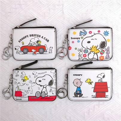 1.º/4 piezas Bolso de mano simple con diseño de Snoopy, perfecto para estuches de lápices, bolsas de papelería, bolsas de maquillaje, bolsas de almacenamiento, carteras de estudiantes y también se puede usar como regalo de Navidad, Año Nuevo, cumpleaños y fiestas (estilo aleatorio)