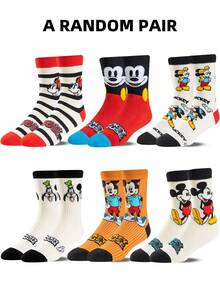 Disney 6/3/1 Pair Authentic Mickey Mouse New Year Gift Socks, Cartoon Christmas New Year Animation Socks For Men, Novelty Interesting Socks, Socks