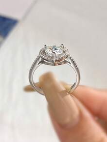 1pc 1ct-2ct Heart-Shaped Openwork Moissanite Wedding Ring, 925 Sterling Silver, Exquisite And Stylish Engagement Ring, Promise Ring, Anniversary Ring, Delicate Ladies' Jewelry Gift, Christmas Gift - Silver - View 2