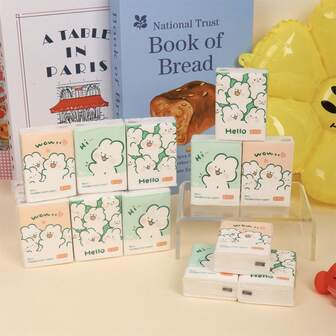 9包白色手帕纸，可爱快乐兔子图案，学生手帕纸，儿童餐巾纸，面巾纸，卡通纸巾，便携式户外纸巾