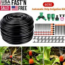 130FT Greenhouse Micro Drip Irrigation Kit Automatic Irrigation System Patio Misting Plant Watering System, Blank Distribution Tubing Hose Adjustable Nozzle Emitters Sprinkler - 黑色 - 查看 1