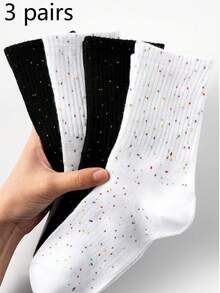 1双男女通用休闲袜，黑白星空波点设计，简约时尚，百搭舒适，适合商务、休闲、运动、秋冬季节，及小腿肚长度，情侣完美礼物 - 黑與白 - 查看 12