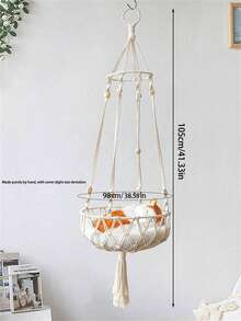 1件波西米亚风猫吊床，手工棉绳编织宠物篮 - 四季皆宜，装饰性悬挂式猫秋千床，适用于客厅和阳台 - 彩色 - 查看 13