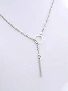 YUNCHUN 1 Stück minimalistischer goldener Legierung runder & rechteckiger Anhänger Halskette für Frauen, zarte Kettengestaltung, vielseitiges Accessoire - Silber - Übersicht 9