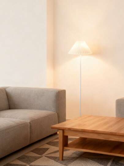 1pc Minimal Vloer Lamp USB Plug, Wit Pleated Lampshade Moderne Living Room, Bedroom, Desk, Bedside, Vintage, Warm Light, Sc inavian view 8