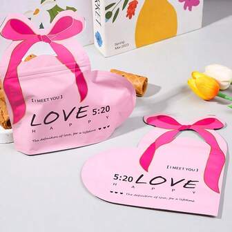 5/10pcs Heart-Shaped Self-Sealing Gift Bags, Wedding Engagement Favor Candy Chocolate Packaging Bags With Self-Adhesive Seal
