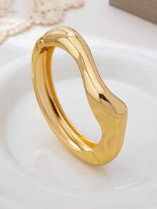 3 piezas/1 pieza Brazalete de onda geométrica minimalista gruesa y lisa de oro, adecuado para mujeres - Amarillo Oro - Ver 7