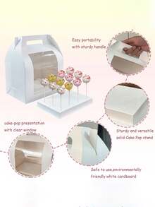 5pcs/1pc Portable Cake Pop Display Box, Cake Pop Packaging Box With Transparent Window, White Cake Pop Container - White [Round Hole + Flat Hole] - View 8