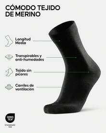 DANISH ENDURANCE Calcetines de Lana Merino Ligera, Calcetas Clásicas de Vestir, Corte Ejecutivo, 3 Pack - Negro - - Ver 10