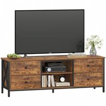 HEXCELEN TV Cabinet With 4 Drawers, TV Stand For TVs Under 65 Inches, With 2 Open Compartments, 40 X 147 X 50 Cm, TV Cabinet For Living Room, Bedroom, Vintage Brown-Black - 鏽棕色 - 查看 8