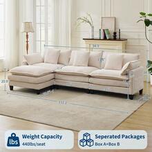 3-Seater Modular Sectional Sofa With 2 Ottomans, Corduroy Deep Seat Couch, Double Layer Cushion, Plush Backrest & Armrest Pillow, Cozy Cloud Couch For Living Room Apartment  146.5" L Modular Sectional Sofa With Ottoman, Corduroy Cloud Couch U-Shaped, Deep Seat Comfy Couch For Living Room, Movable Ottoman & Pillows  112 In U Modular Sectional Sofa, Corduroy Cloud Couch With Movable Ottoman & Throw Pillows, Modern L/U-Shaped Sofa, Comfy Deep Seat Couch For Living Rooms, Offices, Bedroom And Apartment - Màu be - 112" - Hình chữ L 3 chỗ ngồi - Xem 6