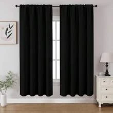 CUCRAF - Cortinas Opacas para oscurecer la habitación, Paneles de Cortina para Ventana, Bolsillo para Barra, Cortinas sólidas con Aislamiento térmico para recámara, Sala de Estar, Juego de 2 Paneles(132.1An x 160Al cm (1 Paneles) Negro) - Multicolor - Ver 1