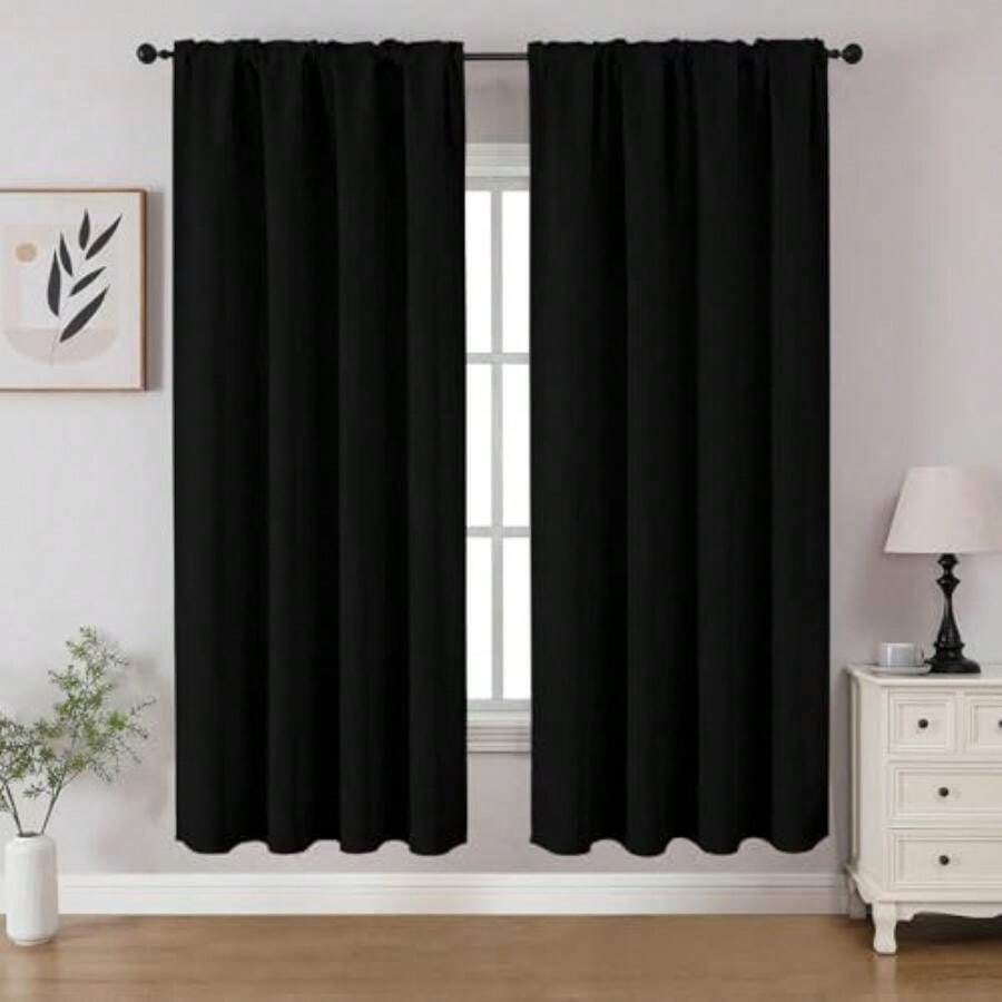 CUCRAF - Cortinas Opacas para oscurecer la habitación, Paneles de Cortina para Ventana, Bolsillo para Barra, Cortinas sólidas con Aislamiento térmico para recámara, Sala de Estar, Juego de 2 Paneles(132.1An x 160Al cm (1 Paneles) Negro) - Multicolor - Ver 1