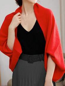 1pc Women 100% Merino Wool Poncho, Turtleneck Loose Knit Wrap Scarf, Asymmetrical Oversized Cape Shawl For Dress