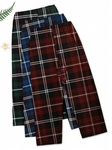 三件套舒适格子印花女士睡裤，休闲风格睡衣裤，多件套，春夏秋季 - 彩色 - 查看 3