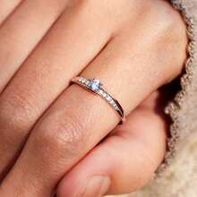 1pc Two-Tone Solitaire Ring For Women, Single Round Zirconia With Pavé Band, Timeless Engagement Jewelry - Hai tông màu - Xem 3