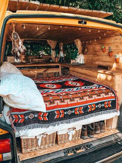 便携式加厚野餐垫 - 波西米亚风格几何图案，涤纶材质，可机洗，防撕裂，保暖 - 适合户外露营野餐、海滩以及室内沙发/床铺装饰，可作为情侣礼物 - 可用作露营毯、沙滩巾、沙发垫、户外帐篷垫、休闲毯、桌布、墙饰、沙发套、家居装饰毯