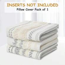 Lumbar Boho - Funda de almohada decorativa con borlas para cama de granja tejido neutro color gris - Crema GrisyBlanco - Ver 8