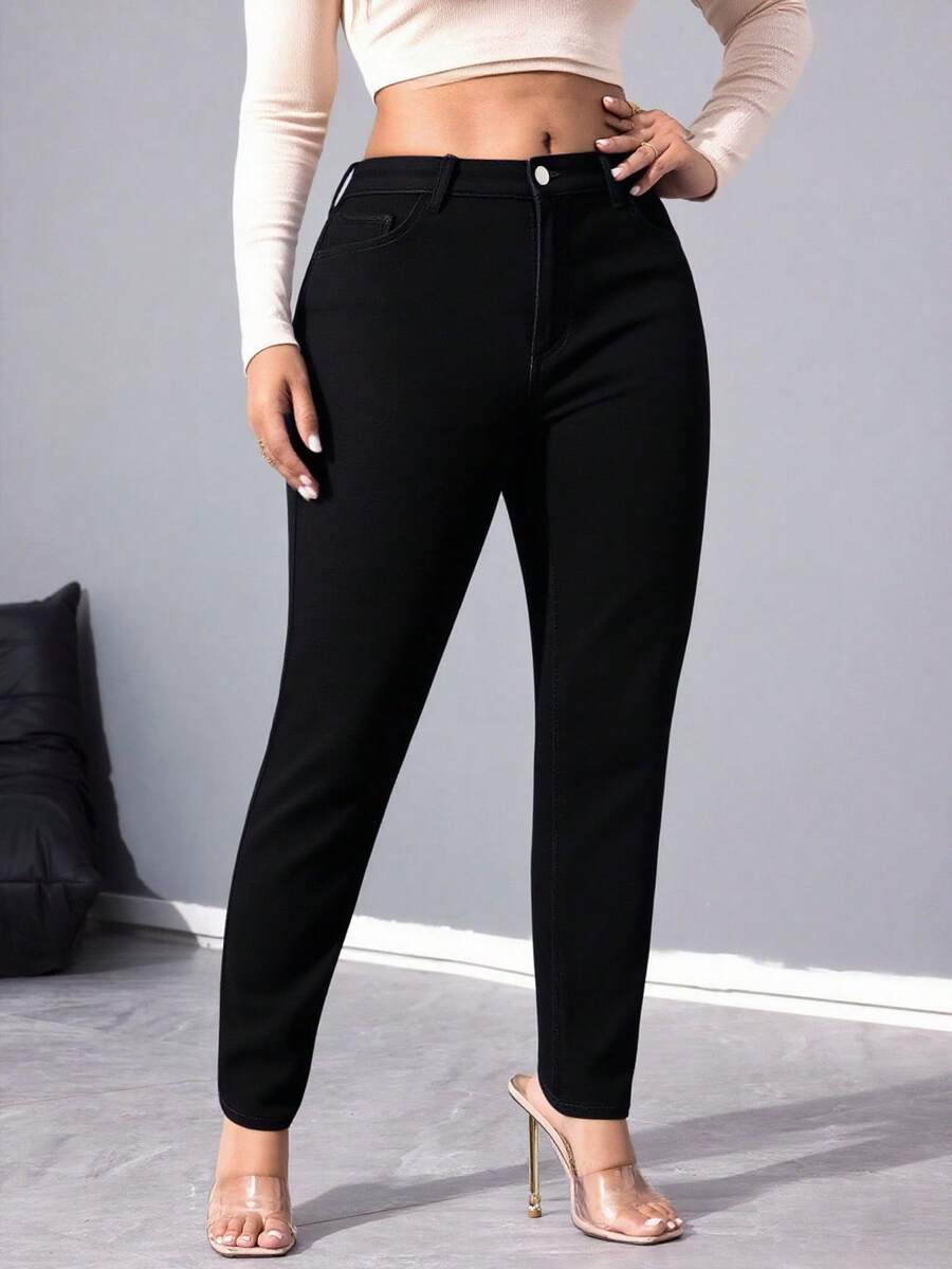 Women's High-Waist Skinny Jeans - Sleek And Stretchy Fit For A Flattering And Comfortable Look, Perfect For Casual And Stylish Outfits - màu đen - Xem 1
