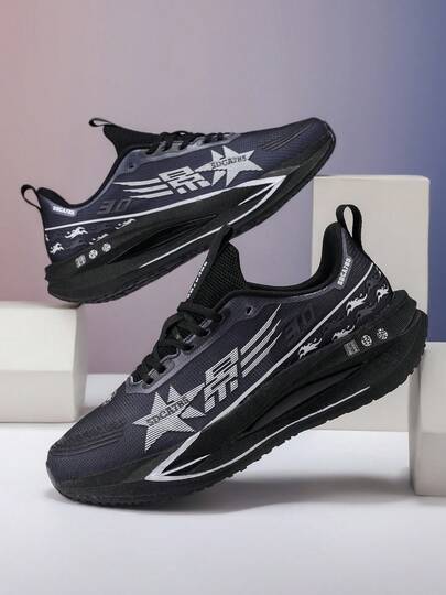 L.S.W.P 男士轻便透气跑步鞋 - 时尚运动鞋，柔软橡胶鞋底，超级舒适，防滑，几何图案 - 跑步、网球和日常休闲穿着的理想之选 - 轻便时尚，适合活力四射的男士和女士