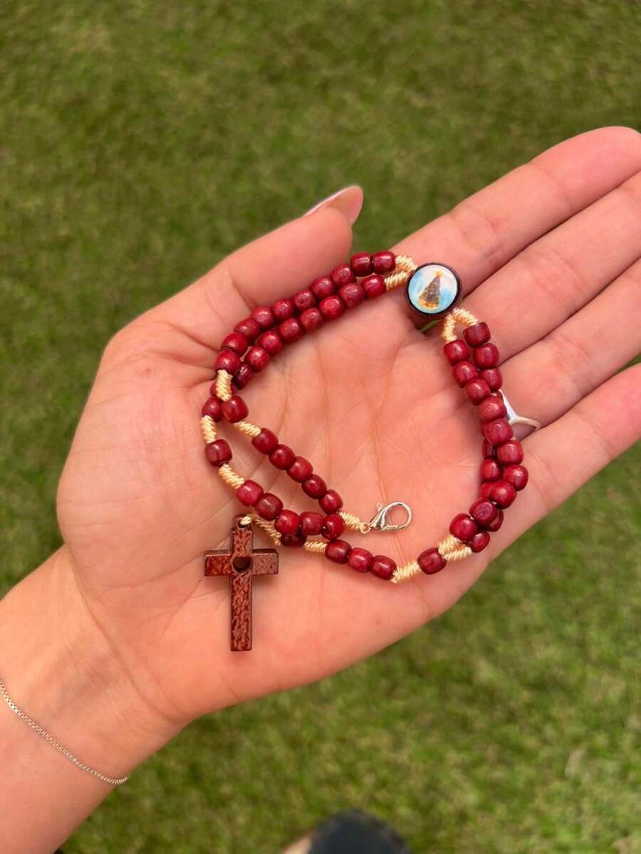 Wooden Wrist Rosary Of Our Lady Of Aparecida – 19cm With Cross And Metal Clasp - Brown - View 1