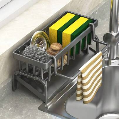 Kitchen Storage Rack, Cleaning Cloth Holder, Drain Rack, Household Detergent Sponge Holder, Sink Organizer