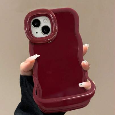 二合一可折叠支架波浪半透明手机壳，兼容 17 Pro Max、17 Pro、17 Air、17、16、15、12、13、14 Pro Max、11 Plus，酒红色，时尚 3D 卷曲防震保护套