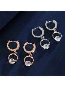 Fashionable Luxury Ins Style Minimalist Cubic Zirconia Inlaid Earrings