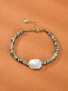 1 pièce Bracelet pour femme avec perle naturelle, cristal naturel, perle de calcul en pierre naturelle, convient pour un port quotidien